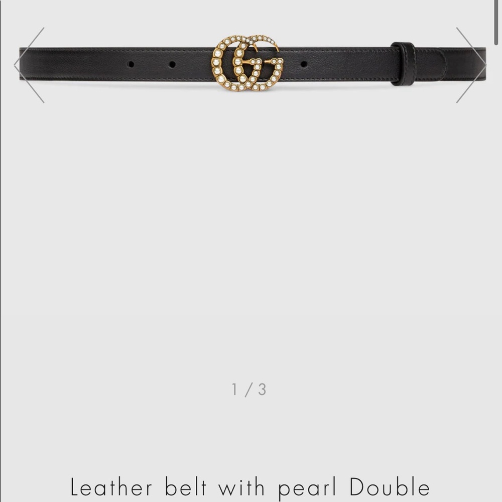 Leather mini double g pearl gucci belt